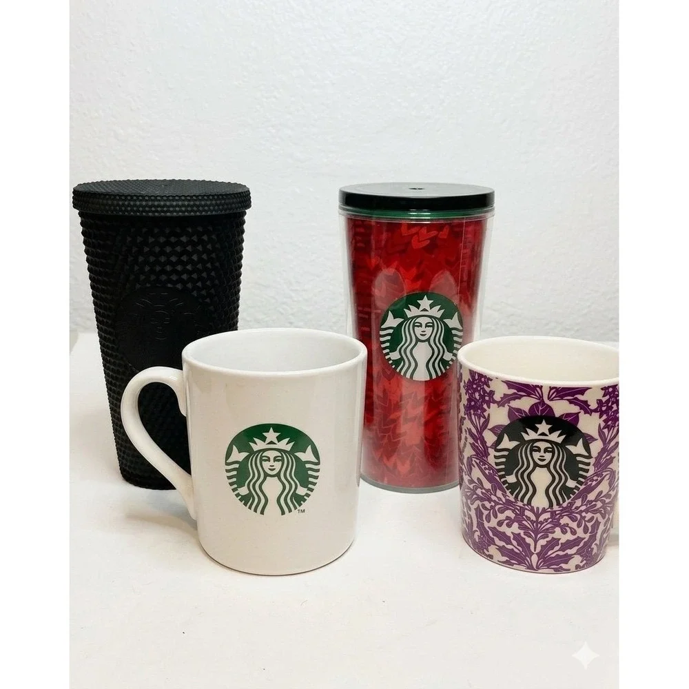 Starbucks Drinkware Lot of 4 - Matte Black Studded Tumbler, Holiday Cups, Mugs A